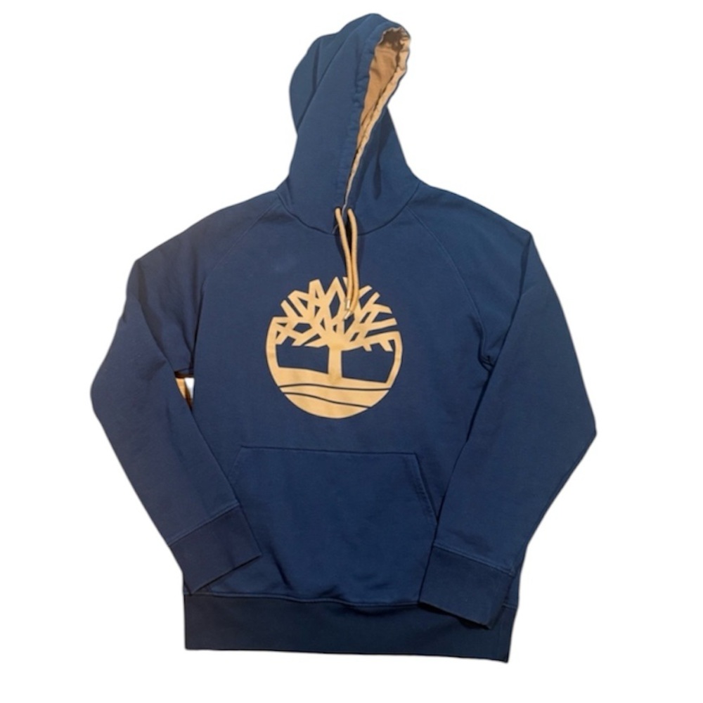 Timberland Youth size Large Blue and Brown Hoodie Logo Unisex Fall School